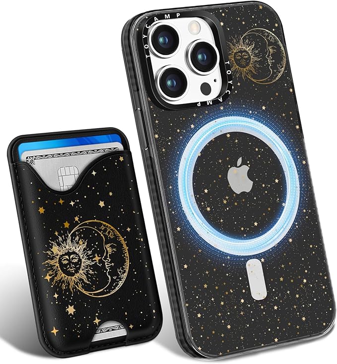 Toycamp for iPhone 13 Pro Max Case - Compatible with Magsafe Credit Card Holder Wallet Magnetic Cute Women Teen Girls Kawaii Girly Unique Sun Moon Design Phone Cover for iPhone 13 Promax