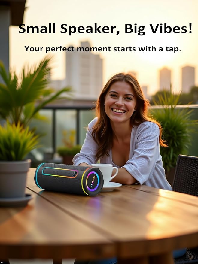 MLOVE E80 Speakers Bluetooth Wireless, Portable Bluetooth Speaker with Aux Input, Micro SD Card Slot, Bass Up, TWS, RGB Lights, IPX7 Waterproof, BT5.4 for Outdoor, Car Music, Beach, Gifts, 30W, Black