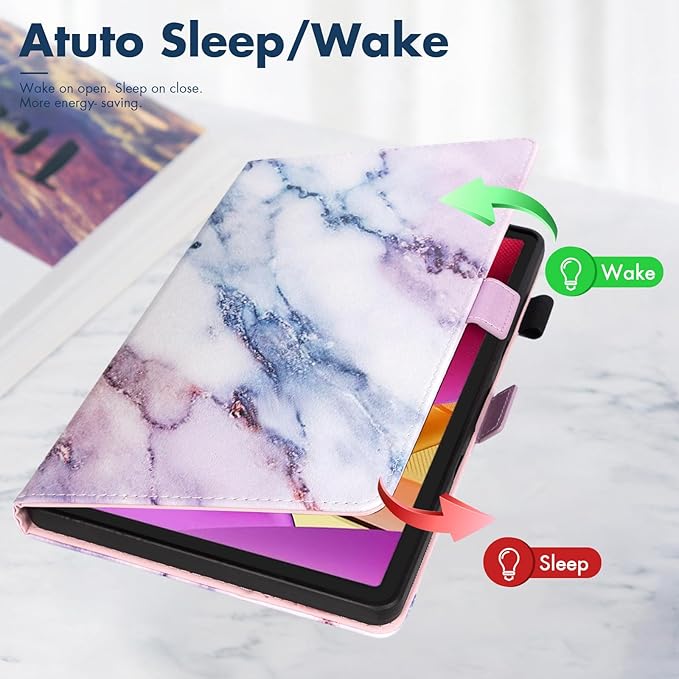Dteck for Amazon Fire Max 11 Tablet Case 11" (13th Generation) 2023, PU Leather Shell TPU Back Cover Fold Stand Case with Auto Sleep Wake, Adjustable Viewing Angles, Cute Folio Slim Case, White Marble