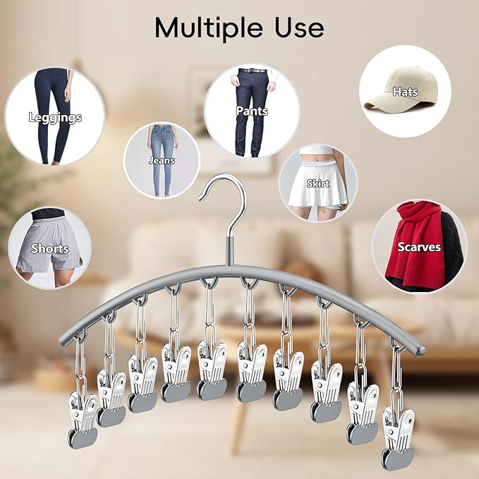 TomCare 2 Pack Tank Top Hanger and 2 Pack Leggings Organizers Space Saving Sport Bras Organizer Metal Yoga Pants Hangers with 20 Clips Hanging Closet Organizers and Storage, Grey