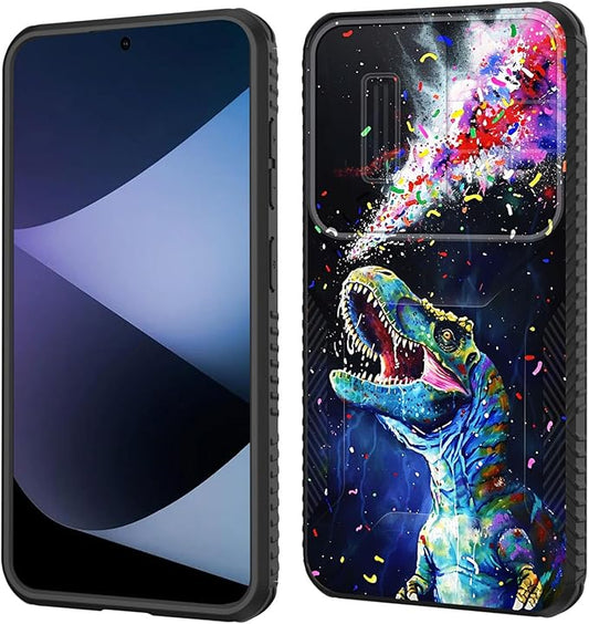 for Galaxy S25 FE Case Built in Slide Camera Lens Cover,Heavy Duty Shockproof Protection Dual Layer Case for Samsung Galaxy S25 FE 6.7" 2025,Colorful Cool Dinosaur