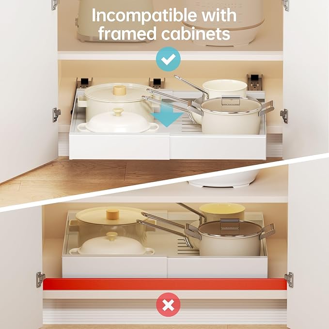 Delamu 21" Deep Pull Out Cabinet Organizer, Expandable (12.3 "-20.8" W) Pull Out Drawers for Cabinets, Expandable Slide Out Drawers for Kitchen, Cabinets, Bathroom, Pantry Storage, White, 1 Pack