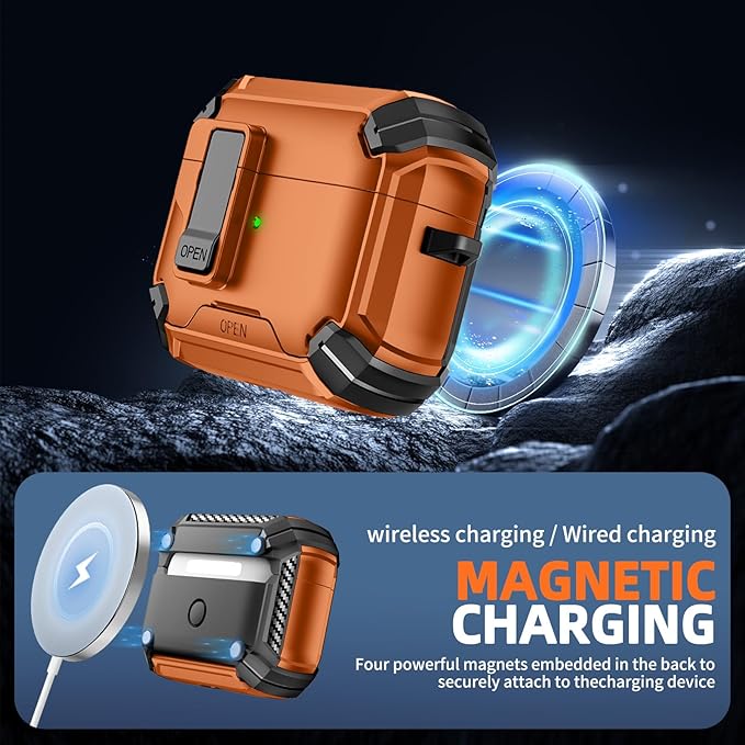 Inesore for AirPods Pro 3 Case (2025) with Phone Stand & Cleaning Kit,Compatible with Magsafe,Magnetic Automatic Lock Cover for AirPods Pro 3rd Generation, Orange