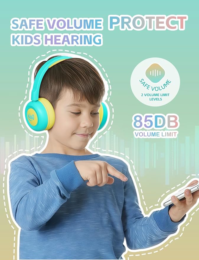 gorsun Kids Bluetooth Headphones,Toddler Headphones with Microphone,85dB Volume Limited,Bluetooth 5.3 Twistable Lightweight Kids Wireless Earphones for Boy Girl Tablet Travel School