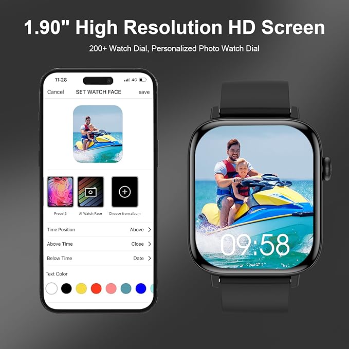 Smart Watch for Men - 1.90" HD Touch Screen Smartwatch, Bluetooth Call, Fitness Tracker with 120+ Sport Modes, Heart Rate & Sleep Monitor, IP68 Waterproof Smart Watches for Android & iPhone, Black