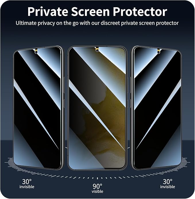 Privacy Screen Protector for Samsung Galaxy S22/S23, Anti-Spy Tempered Glass Film, 9H Hardness Scratch Resistant 2.5D Curved Edges, Black Private Screen Protection, Bubble Free Easy Installation – 3 Pack