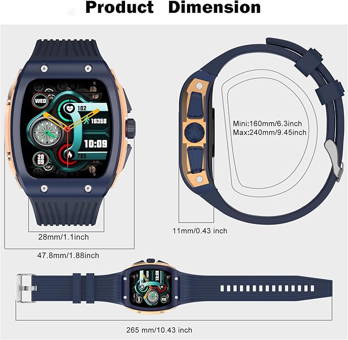BRIBEJAT Smart Watches for Men, 1.76" HD Square Touchscreen with Heart Rate/SpO2/Sleep Monitor, Make/Answer Calls, 123 Sports Modes, IP68 Waterproof Fitness Watch for iPhone Android Compatible (Blue)