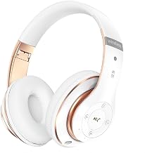 Bluetooth Headphones Over Ear, 6S Foldable Wireless Headphones with 6 EQ Modes, 40 Hours Playtime HiFi Stereo Headset with Mic, Soft Ear Pads, TF/FM for Cellphone/PC/Home (White & Gold) - Image 1