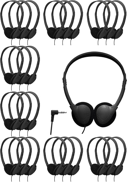 25 Pack Headphones Bulk for School Wired Student Earphones for Classroom with Adjustable Headband On-Ear Class Set Headsets Individually Packed（Black）