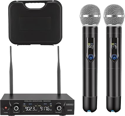 Wireless Microphone System with case, Metal UHF Dual Handheld 20 Channels Professional Cordless Mic System for Church, DJ, Karaoke,Wedding, Home KTV Set (Blue)