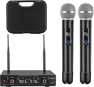 Wireless Microphone System with case, Metal UHF Dual Handheld 20 Channels Professional Cordless Mic System for Church, DJ, Karaoke,Wedding, Home KTV Set (Blue) - Image 1