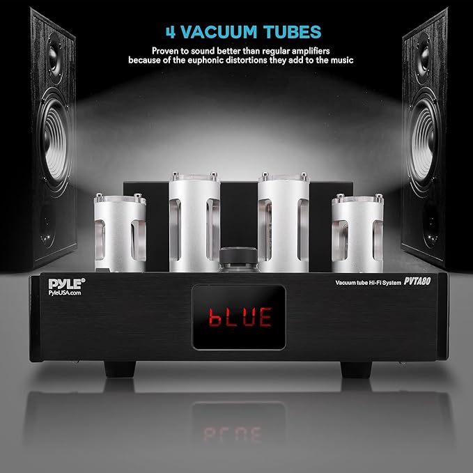 Pyle Bluetooth Tube Amplifier Receiver - 500W Home Theater Audio Desktop Stereo Vacuum Tube Hi-Fi Power Amplifier Receiver w/ 4 Vacuum Tubes, USB Reader, CD/DVD Input, Subwoofer Output