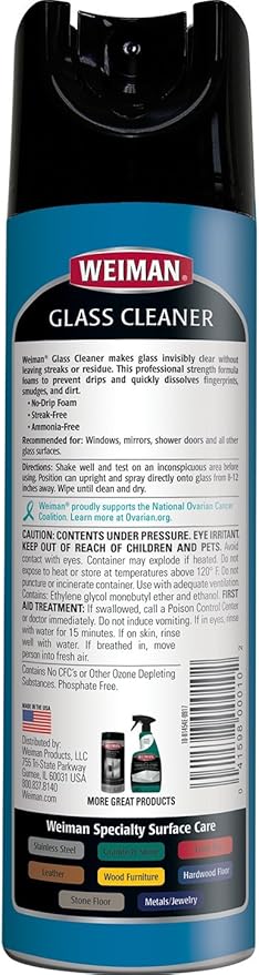 Weiman Glass Cleaner - 19 Ounce - Professional Streak Free Foaming No Drip Removes Grease Dissolves Fingerprints and Smudges (Pack of 2)