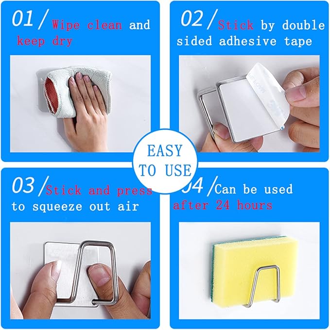 LYART 4Pcs Premium Sink Sponge Holder for Kitchen Sink Caddy Brush - SUS304 Stainless Steel Waterproof Rustproof Quick Drying Strong Self Adhesive (4. Black X 8Pcs)