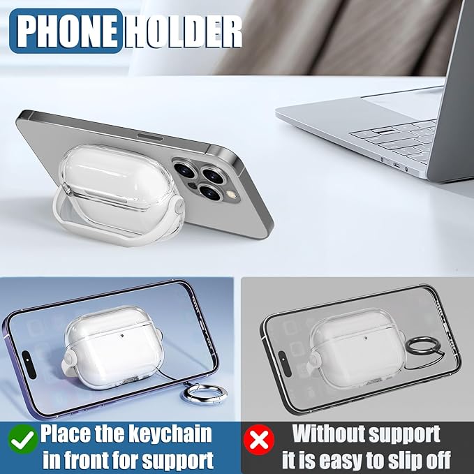for Airpods Pro 3 Case Clear,Safety Lock Cases for Apple Airpod Pro 3 Case 2025 with Phone Stand & Cleaner Kit,Drop Protection Air pods Pro3 Cover for Men Women with Keychain,Clear+White