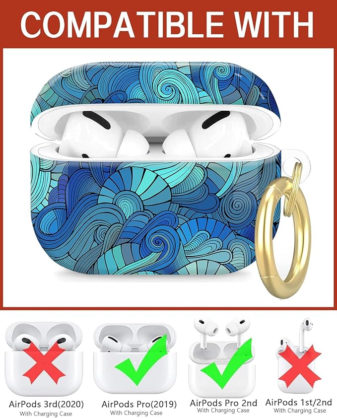 Compatible with Airpod Pro 2nd/1st Generation,Full Protection Cover for Women,Accessories Hard Case Portable & Shockproof for Airpod Pro 2nd Charging Case 2023/2022/2019(Waves Tie Dye)
