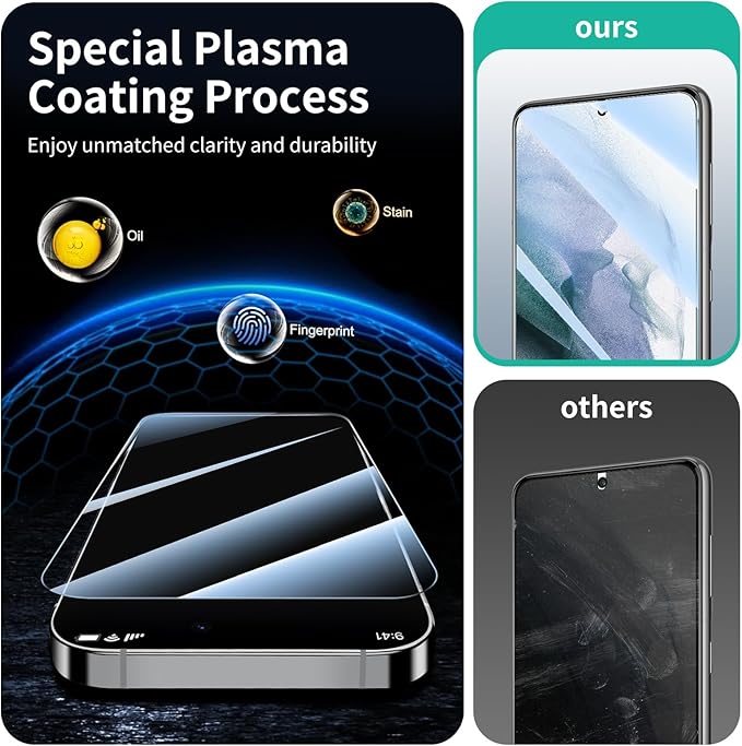 3*Screen Protector and 3*Camera Lens Protector for Samsung Galaxy S21 with a Installation Alignment Aid, Tempered Glass Film, [9H Hardness][Anti-Shatter][Anti-Scratch]