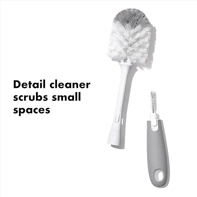 OXO Tot Bottle Brush with Nipple Cleaner and Stand – Gray, 2-Pack
