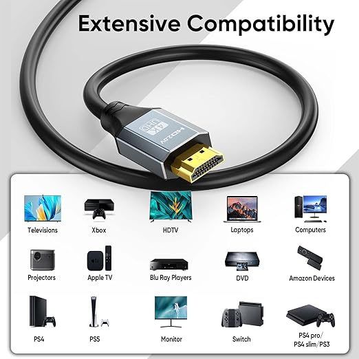 Short HDMI Cable 1FT 2-Pack,1Feet HDMI 2.0 Cable Short High Speed 4K HDMI Shielded Cord 12 inch with HDR, Ethernet/ARC, 3D, HDCP 2.2 for PC, Monitor, Roku/LG TV, PS4/PS5, Xbox, Switch, Soundbar,Camera
