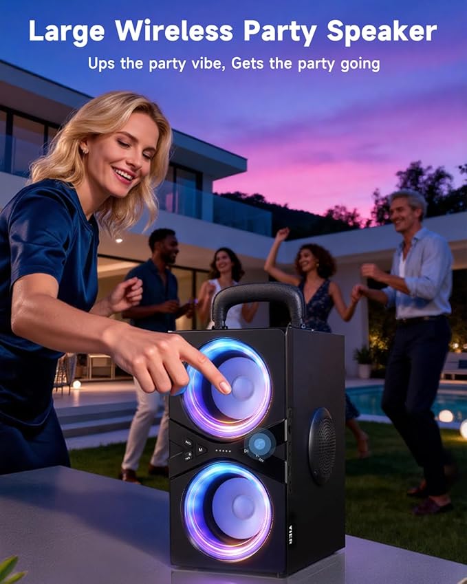 Party Bluetooth Speaker:80W Peak Large Stero Sound for Outdoor,Deep Bass,TWS,Loud with Lights,Portabe Wireless Big Speakers with Long Playtime,House,Projector,Movie