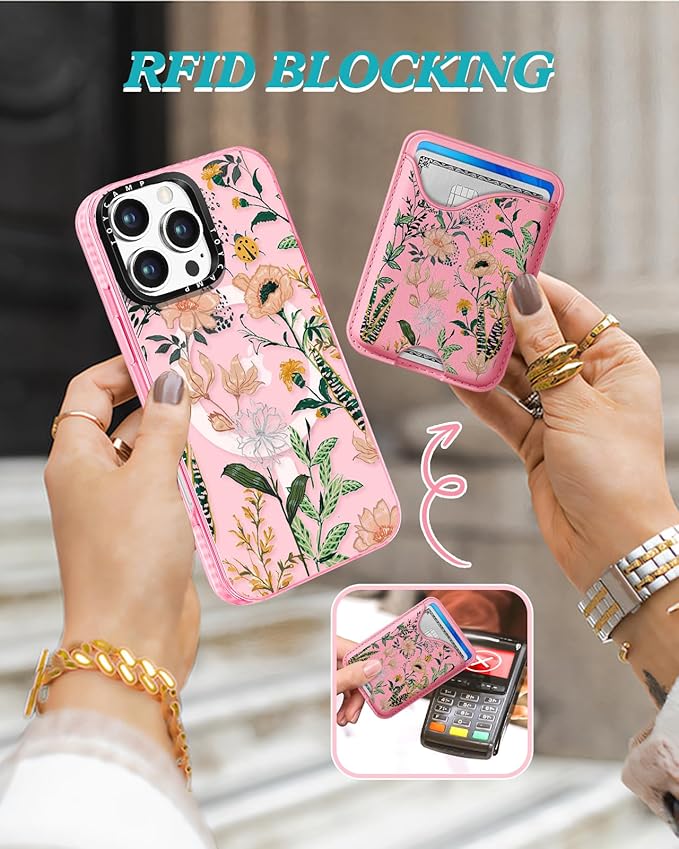 Toycamp for iPhone 16 Pro Max Case - Compatible with Magsafe Credit Card Holder Wallet Magnetic Cute Women Teen Girls Kawaii Girly Unique Plant Design Phone Cover for Apple 16 Promax 6.7"