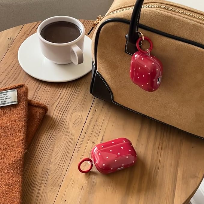 White Polka Dot Red Case with Lock for Airpods 1/2 Gen,Vintage Aesthetic Pattern Stylish Luxury Trendy Retro Girls Women Protective Cover for Airpod 1st 2nd Genetation