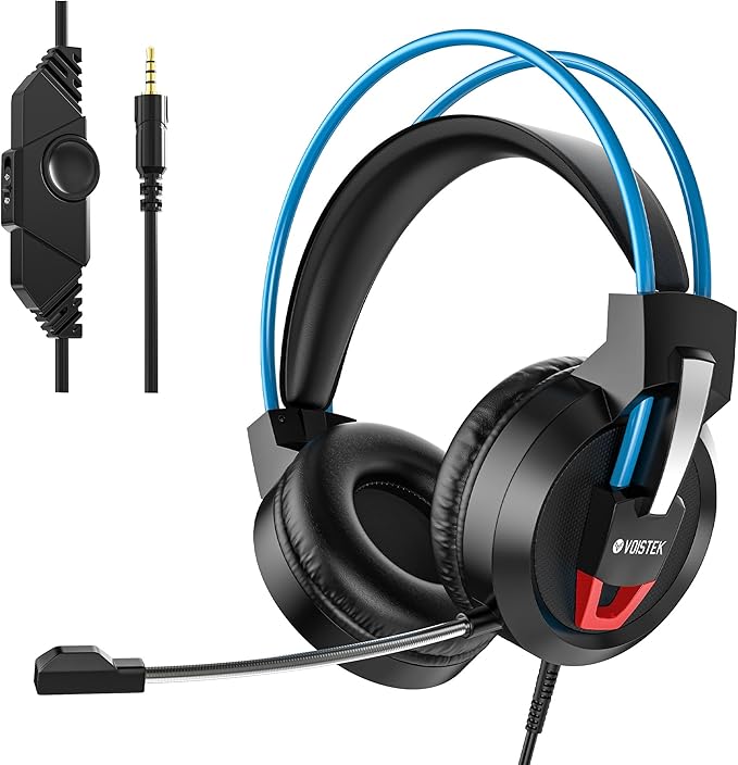 Voistek Gaming Headset for PC, Ps4, Ps5, Xbox Headset with 7.1 Surround Sound,3.5mm Gaming Headphones with Noise Canceling Mic, LED Light Over Ear Headphones for Switch, Xbox Series X/S, Laptop
