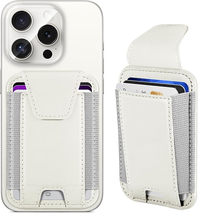 Miroddi for MagSafe Wallet with Privacy Flap, Strongest Magnetic Card Holder for iPhone 17, iPhone 16/15/14/13/12 Series, Leather Magnetic Phone Wallet, RFID Blocking, Fit 7 Cards, Creamy white