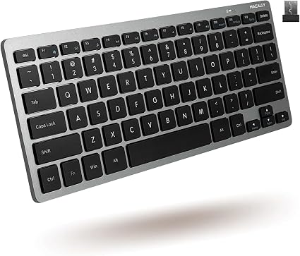 Macally Small Wireless Keyboard | Mini Keyboard for PC - Slim, Quiet & Portable for Laptop, Desktop PC, Surface, Chromebook - Space Gray