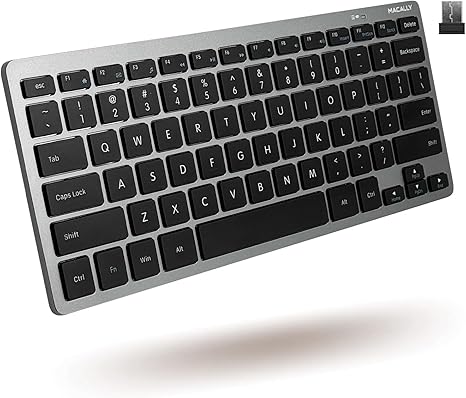 Macally Small Wireless Keyboard | Mini Keyboard for PC - Slim, Quiet & Portable for Laptop, Desktop PC, Surface, Chromebook - Space Gray