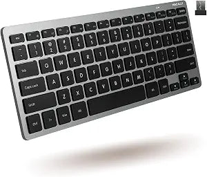 Macally Small Wireless Keyboard | Mini Keyboard for PC - Slim, Quiet & Portable for Laptop, Desktop PC, Surface, Chromebook - Space Gray