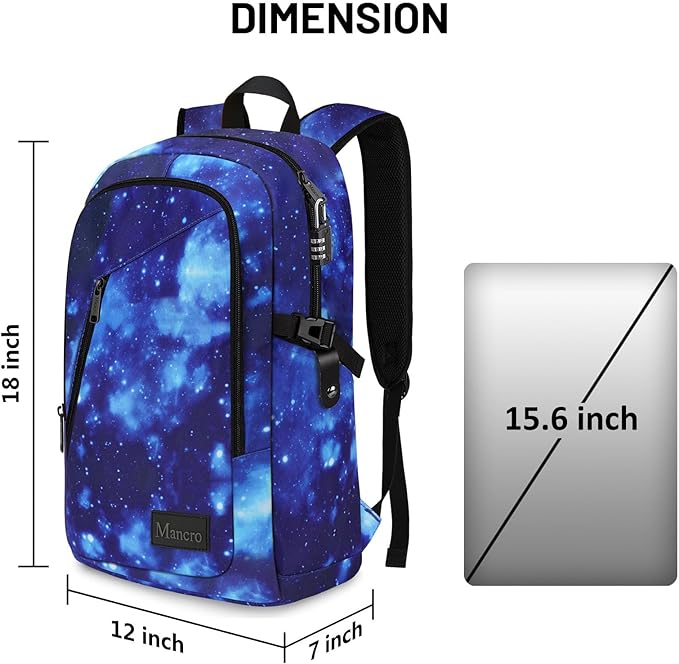 Mancro Travel Backpack for Men Women, Anti Theft Laptop Backpack, 15.6 in Laptop Backpack for Travel Lightweight Bags, Galaxy