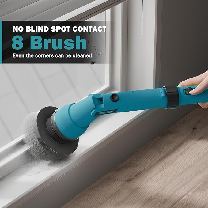Alloyman 1200RPM Electric Spin Scrubber, Floor Cordless Cleaning Brush, 2 * 20V Replaceable Battery, Power Scrubber for Cleaning with 8 Brushes for Bathtub/Tub/Tile/Floor