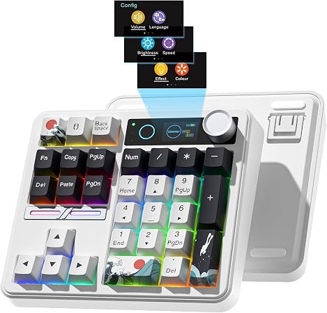 Womier SK30 Mechanical Numpad, Mini Keyboard with Screen & Knob, White