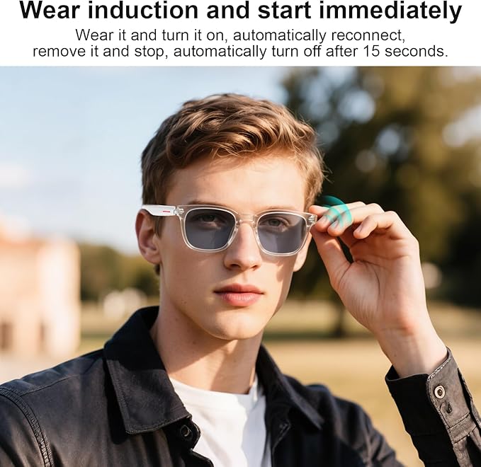 Smart Glasses for Men Women, Open Ear Audio Design, Color-Change Lenses, Supporting Hands-Free Calls & Music Playback, Wearable Tech Bluetooth Glasses for Indoor & Outdoor Use(Black)
