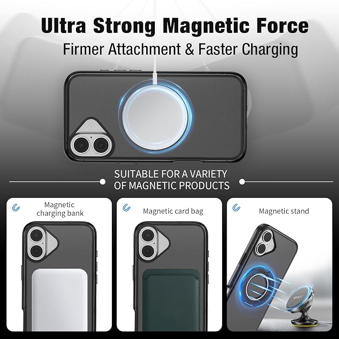 for iPhone 17 Case [Compatible with Magsafe] [15 FT Military Grade Drop Protection] with Screen Protector & Lens Protector,Shockproof Kickstand Phone Case for iPhone 17 (Black)