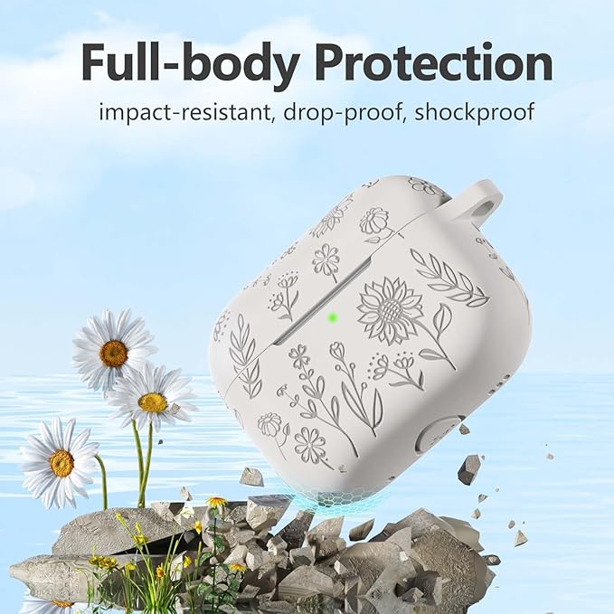 Flower Engraved Case for AirPods Pro 2 Gen with Clean Kit & Keychain, Soft Silicone Protective AirPods Pro 2 Case Cover for Apple AirPods Pro 2nd/1st Generation,Front LED Visible, Starlight