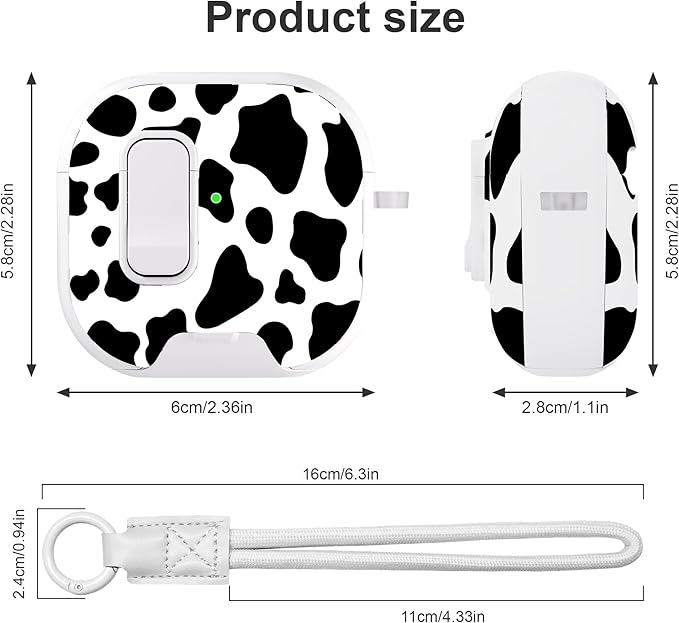 for AirPods 4 Case with Secure Lock Clip in Phone Stand,Floral Girly Style Protective Cover with Cleaning Kit and Hand Strap for Apple AirPod 4 Generation (White Cow)