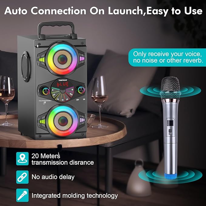 Bluetooth Speakers, 60W Portable Wireless Loud Outdoor Home Party Bluetooth Speaker with Subwoofer, FM Radio, LED Colorful Lights, Microphone, Remote and Big Powerful Stereo Deep Bass Sound Boombox