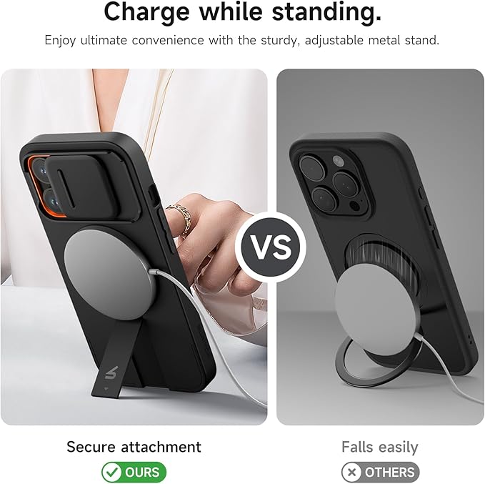SURITCH for iPhone 13 Pro Case with Magnetic Camera Slide Cover and Adjustable Kickstand, Compatible with MagSafe, Shockproof Bumper Case Slim Protective Cover for iPhone 13 Pro 6.1 Inch, Black | Adjustable Kickstand, 6.1 Inch