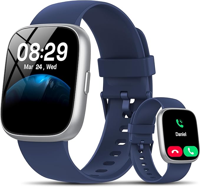 Smart Watch with Alexa Built-in, 1.83" HD Touchscreen Fitness Tracker with Bluetooth Calling, Fitness Watch with Heart Rate/Sleep Monitor/120+ Sports, IP68 Waterproof Smartwatch for Android iOS, Blue