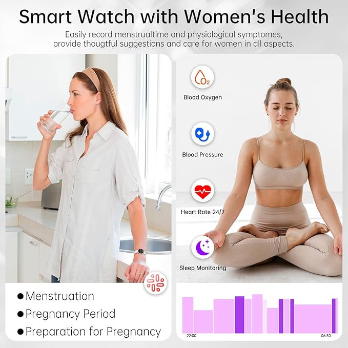Smart Watch for Women（Answer/Make Call) 1.27" Round Smartwatch Compatible Android/iPhone Phone with AI Voice/ Fitness Tracker/Heart Rate/Sleep Monitor, 220+ DIY Dial & IP68 Waterproof, White/3 Bands
