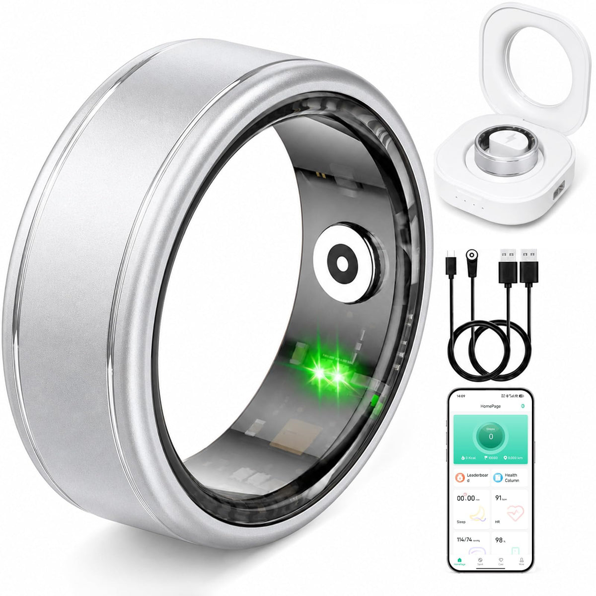 Smart Ring for Women & Men, IP68 Waterproof Fitness Tracker Ring with Heart Rate, Blood Oxygen & Sleep Monitor, Health Tracker Ring Compatible with iOS & Android, No Subscription Fee