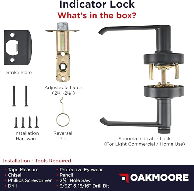 Commercial Door Handle Lock, Bathroom Locks for Home Doors, Vacant Occupied Bathroom Restroom Door Handles, Privacy Lock, Occupied Door Handle (Black)