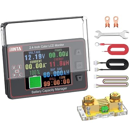BINTA 500A Battery Monitor Shunt 8-100V 2.4 Inch Color Screen Sliding Cover