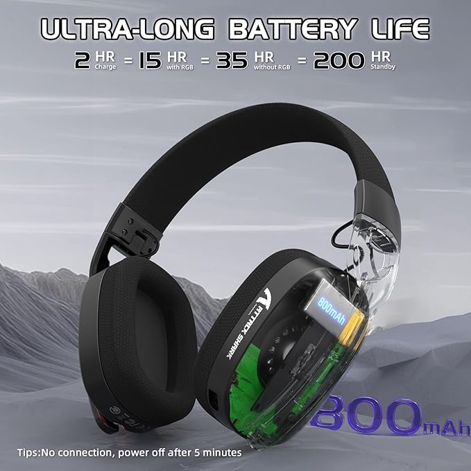 Attack Shark L90 Ultralight RGB Wireless Gaming Headset with Plug-in Microphone,Bluetooth 5.3 & 2.4G Wireless & Wired Headphone, 7.1 Surround Sound for Xbox One Series, PS4,PS5 & PC (Black)