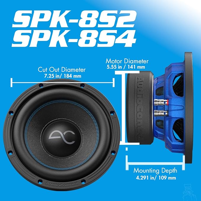 AudioControl Spike Series Car Audio 8" Subwoofer, Premium High-Fidelity, 350 Watt RMS/500 Watt Max, 4 Ohm