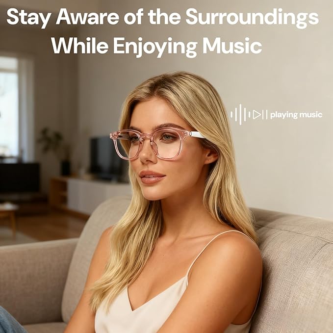 Smart Bluetooth Glasses, Sunglasses with UV and Blue Light Protection, AI Real-time Translation with 140 Languages, Touch Control, Music & Call for Athletic/Outdoor, Unisex (White)