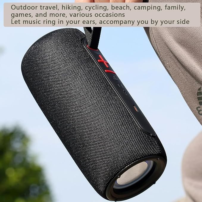 Wireless Portable Bluetooth Speaker: IPX6 Waterproof Outdoor Audio,fm Radio,USB/AUX/SD Card Play,LEDlights,TWS interconnected Stereo,Travel/Camping/Bike/Family/Party（Black）