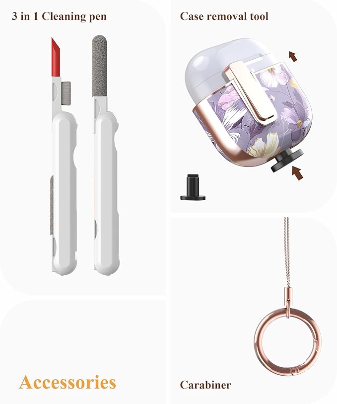 TATOFY Cover for AirPods Pro 4th Generation Case with Lock Clip Cleaner Kit Slim Hard AirPod 4 Lock Case Compatible with MagSafe (Violet)